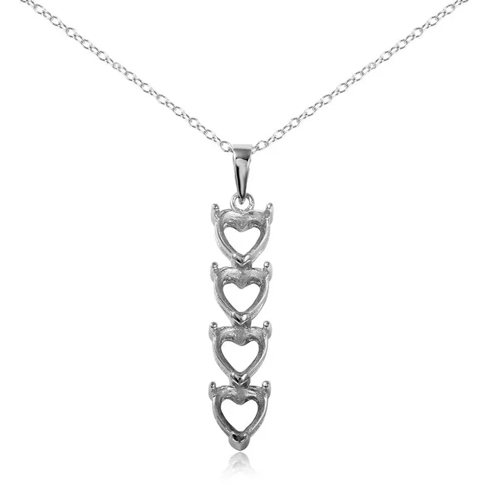 Collar de montaje de gota de 4 corazones personalizado chapado en rodio de plata 925 – BGP00782