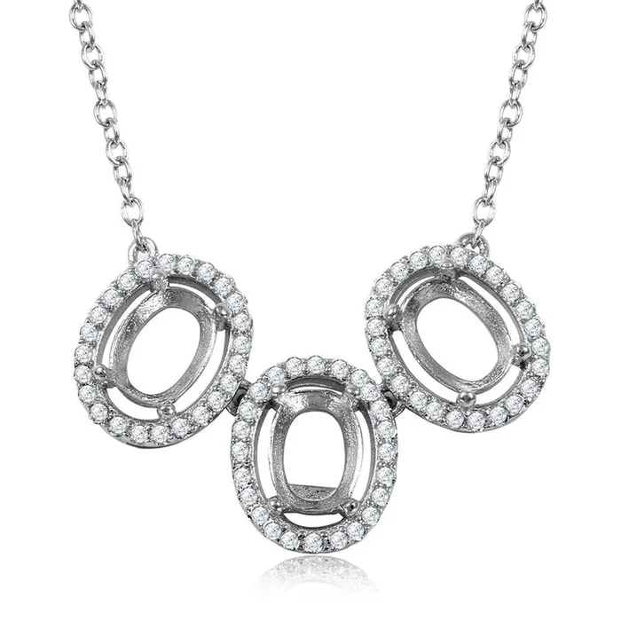 Collar de montaje de halo de 3 circonitas ovaladas chapadas en rodio de plata 925 – BGP01013