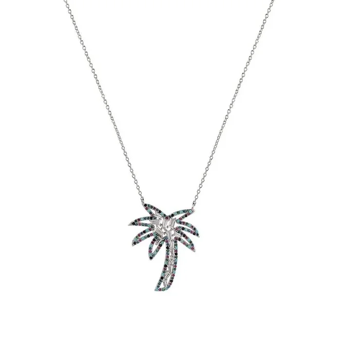 Collar de palmera con circonitas multicolor en plata de ley 925 rodiada – STP01655