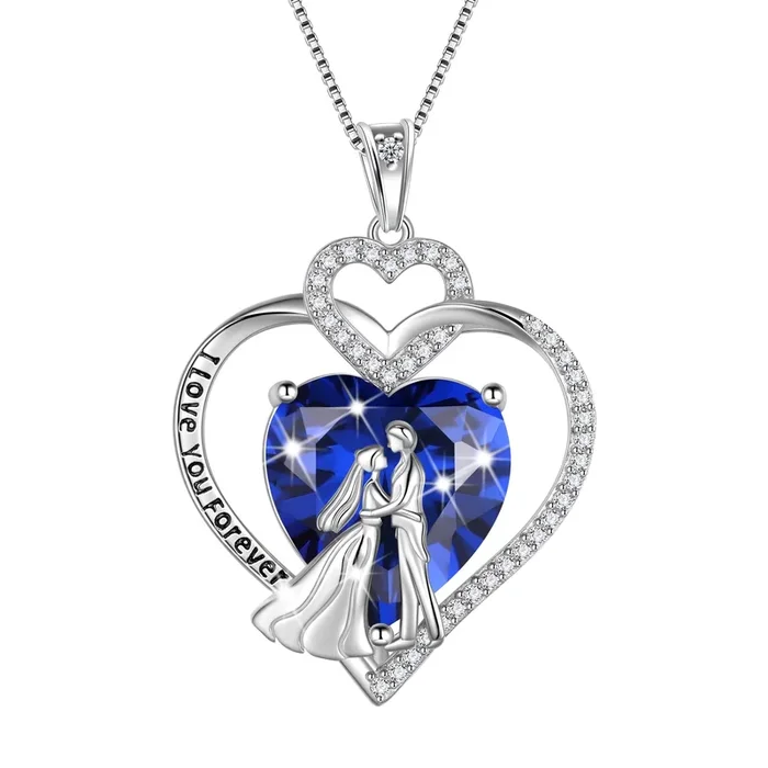 Collar de pareja para mujer, plata de ley 925, corazón, piedra natal de septiembre, colgante, amor, boda, compromiso, joyería nupcial, regalo de San Valentín para su esposa y novia.