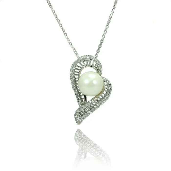 Collar de perlas con micro pavé de circonitas chapadas en rodio de plata 925 – BGP00795