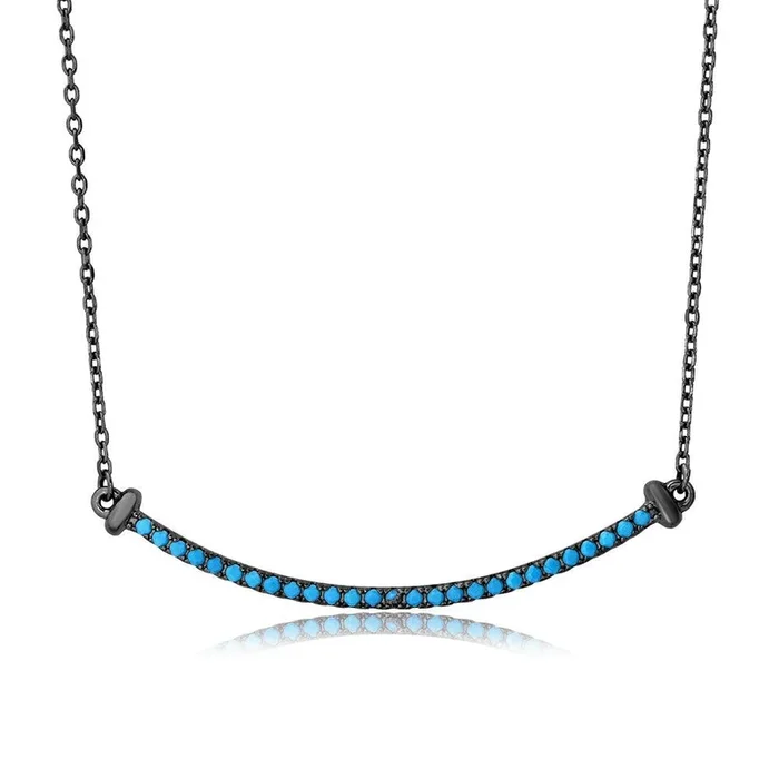 Collar De Piedra Turquesa Línea Chapada En Rodio Negro Plata 925 – BGP01103TQ