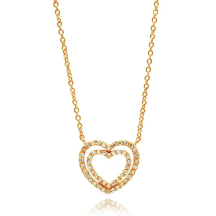 Collar de plata 925 chapado en oro rosa con corazón abierto y circonitas – BGP00692RGP
