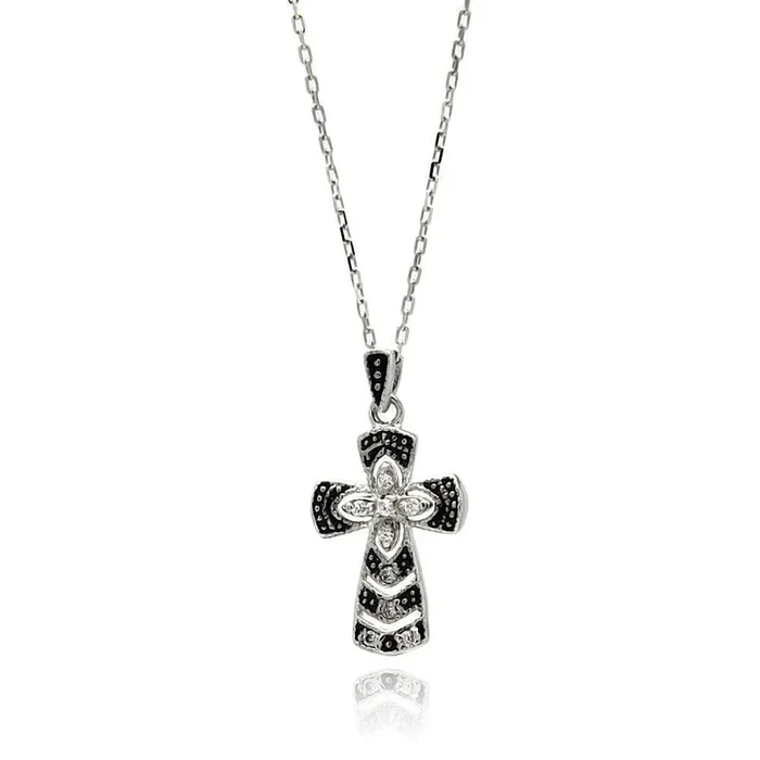 Collar de plata 925 chapado en rodio con rayas negras y circonitas – BGP00525