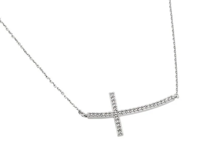 Collar de plata 925 con cruz lateral chapada en rodio y circonita cúbica – BGP00668