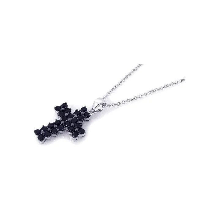 Collar de plata 925 con cruz negra chapada en rodio y circonita cúbica – BGP00176