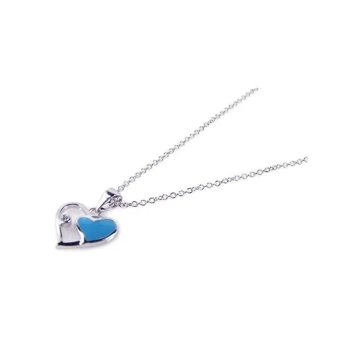 Collar de plata 925 rodiada con doble corazón abierto y esmalte azul – BGP00151