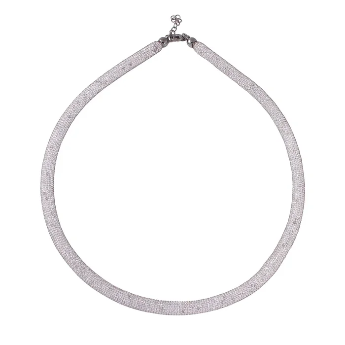 Collar de plata de ley 925 con baño de rodio negro y malla con cristales de Swarovski – ECN00014BL