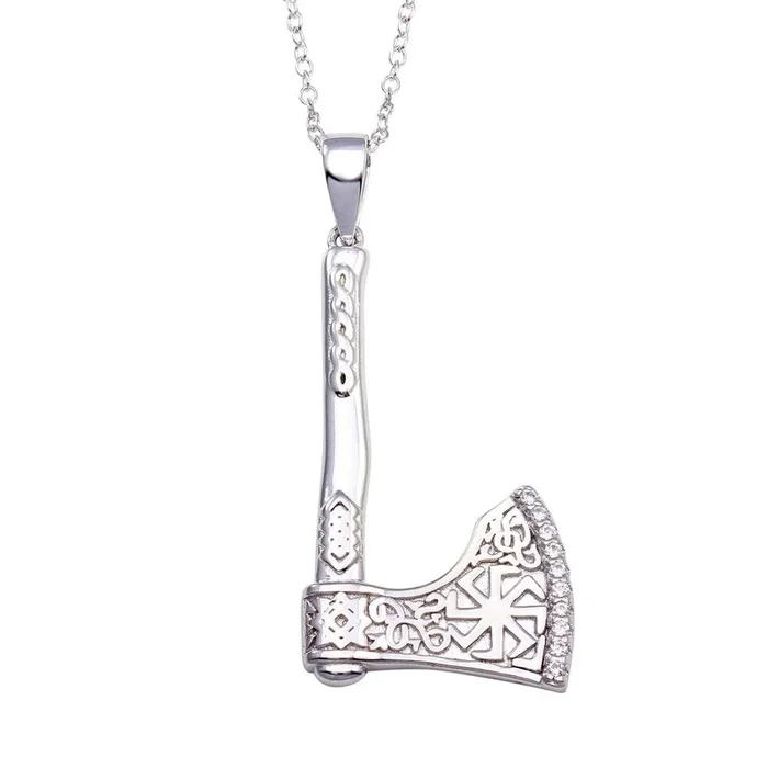 Collar de plata de ley 925 rodiada con circonitas cúbicas y hacha india – BGP01351
