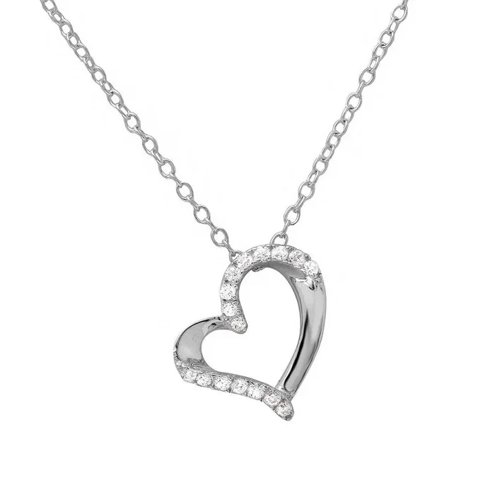 Collar de plata de ley 925 rodiada con circonitas y corazón abierto – BGP01133