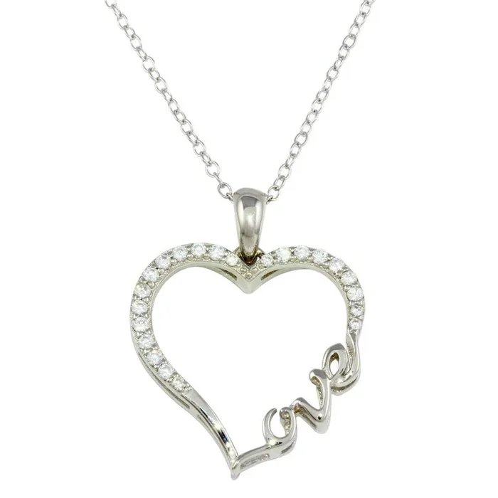 Collar de plata de ley 925 rodiada con corazón y palabra “amor” y circonitas – STP01596