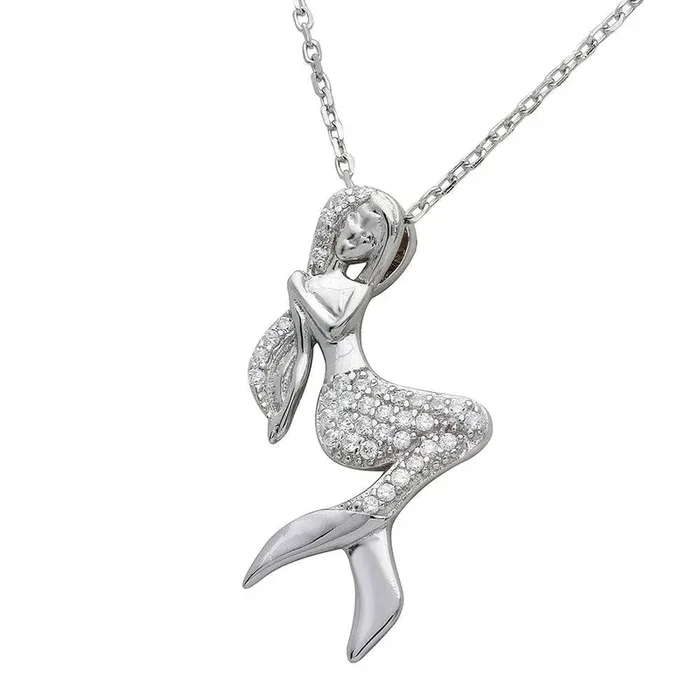 Collar de sirena con circonitas cúbicas en plata de ley 925 rodiada – STP01526