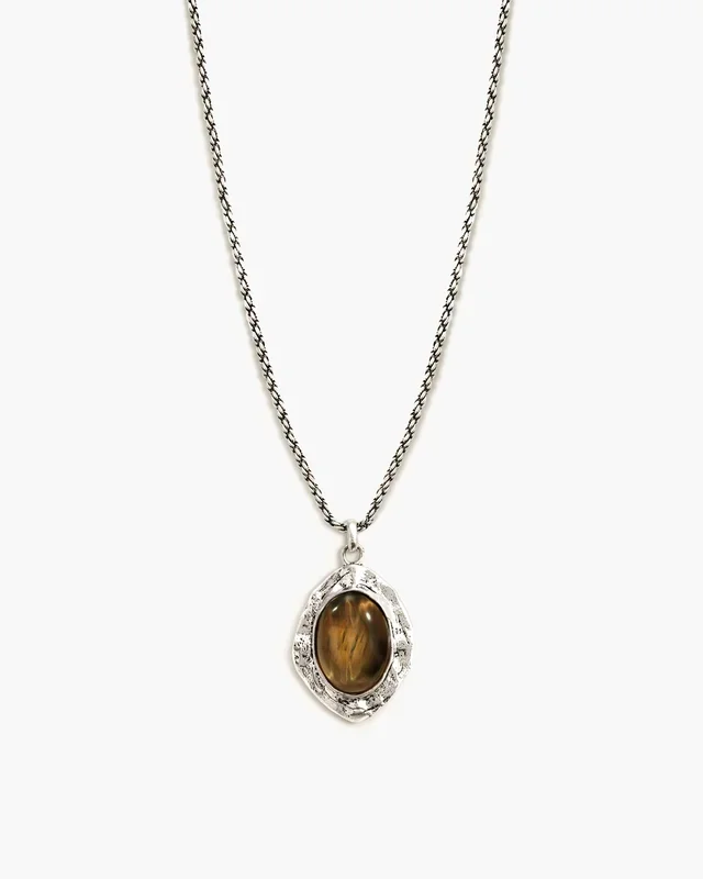 Collar largo Savannah de ojo de tigre plateado