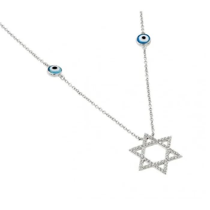 Collar redondo de plata 925 con baño de rodio y estrella de David contra el mal de ojo – BGP00979