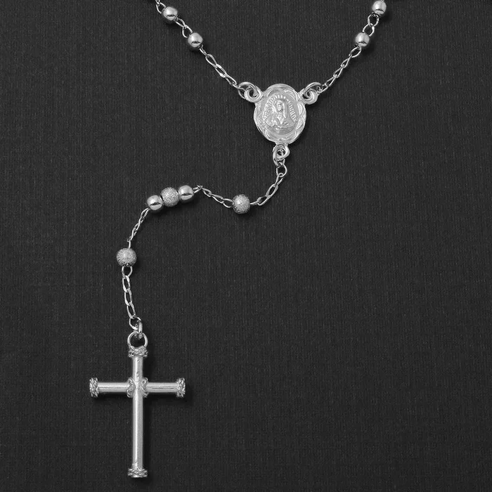 Collar Rosario De Cuentas Brillantes Y Altamente Pulidas Chapado En Rodio De Plata 925, 3 mm – RS06RH-3MM