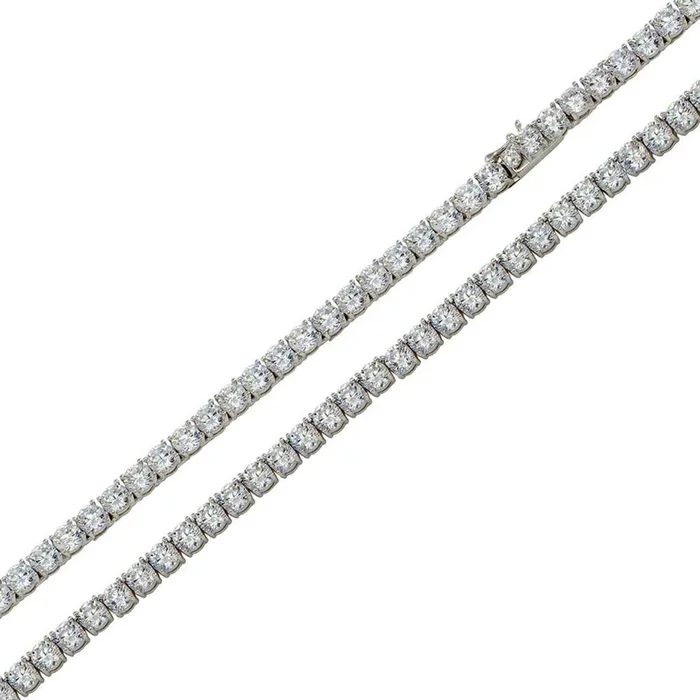 Collar y pulsera de tenis con circonitas redondas de 3 mm en plata de ley 925 rodiada – STP01709 RH