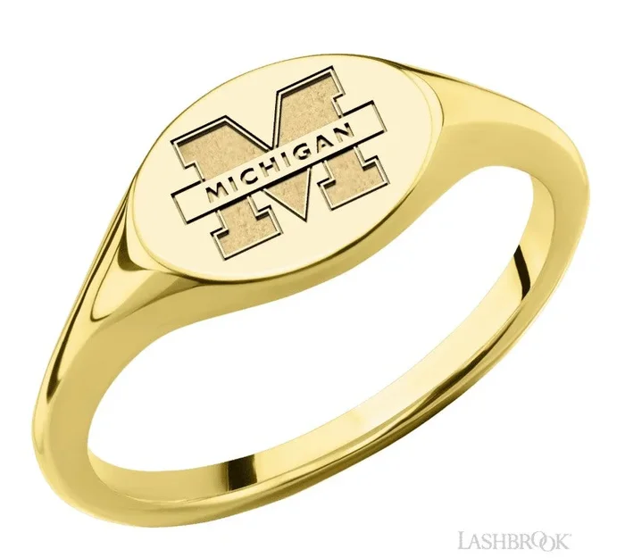 COLLEGIATE COLLECTION U of M Small 10K Yellow Gold Oval Signet Ring with Block M Engraving