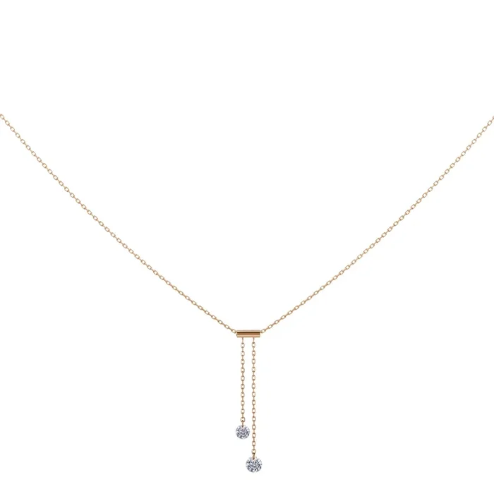 Collier Cravate La Brune et La Blonde 360° en or rose 2 diamants taille brillant 0,20 carat