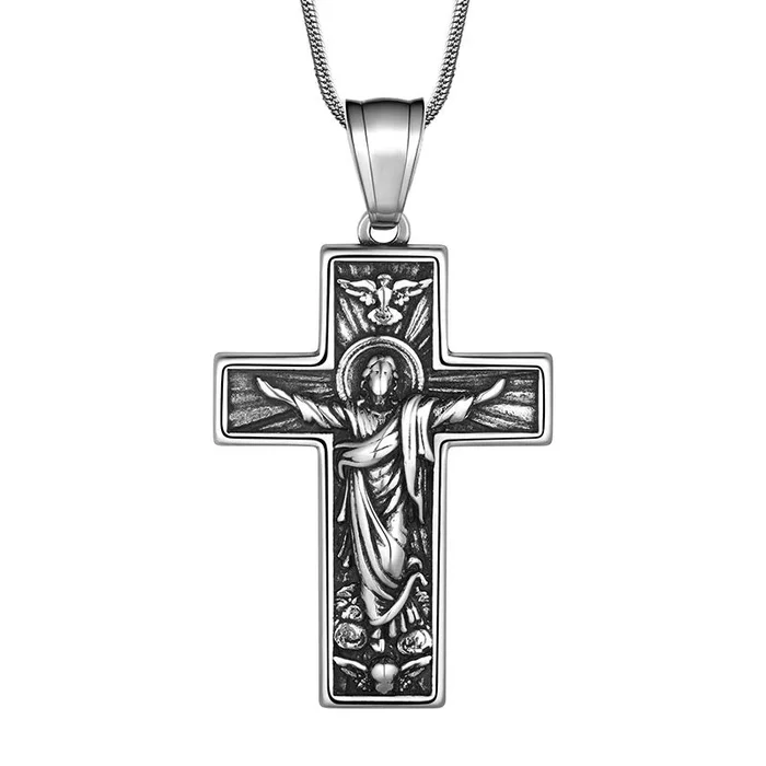 Collier croix homme Crucifix jésus pendentif Christ bijoux acier inoxydable