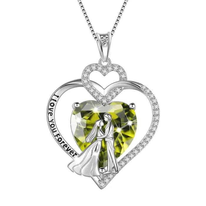 Collier de couple pour femme en argent sterling 925, pendentif cœur avec pierre de naissance d’août, gravure « Je t’aime » , bijou de mariage et de fiançailles, cadeau de Saint-Valentin pour épouse ou petite amie.