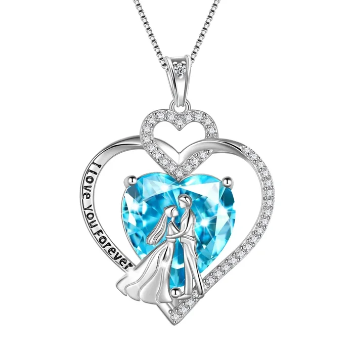 Collier de couple pour femme en argent sterling 925, pendentif cœur avec pierre de naissance de mars et gravure « Je t’aime » . Bijou de mariage et de fiançailles, cadeau de Saint-Valentin pour épouse ou mariée.
