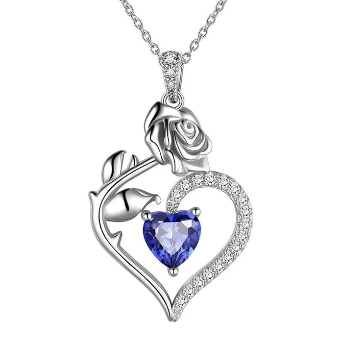 Collier en Tanzanite de décembre pour femmes, pendentif en forme de cœur, pierre de naissance, fleur, Rose, bijoux, cadeaux d’anniversaire