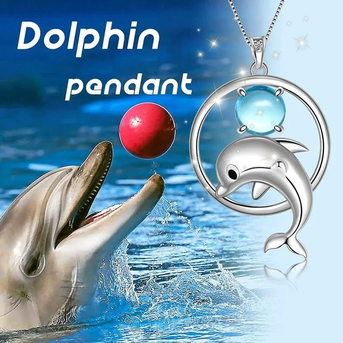 Collier et bague en forme de dauphin, bijou animal marin, pour femme et fille, cadeau de Noël, argent sterling
