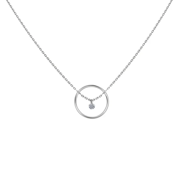 Collier Excentrique Rond en or blanc diamant brillant 0,12 ct – Lepage