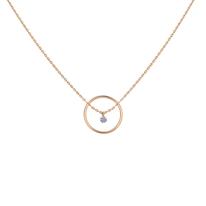 Collier Excentrique Rond en or rose diamant brillant 0,07 ct – Lepage