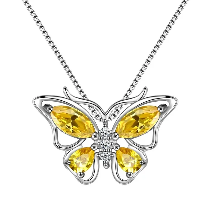 Collier pendentif papillon pierre de naissance novembre Citrine femmes filles bijoux cadeau d’anniversaire