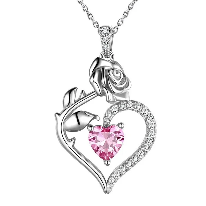 Collier Tourmaline d’octobre pour femmes, pendentif en forme de cœur, pierre de naissance, fleur Rose, bijoux, cadeaux d’anniversaire