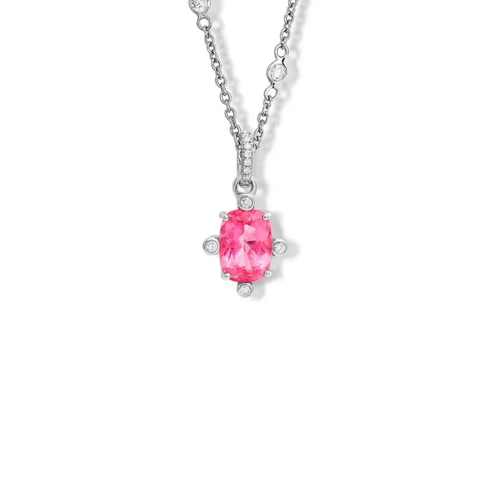 Compass Medium Necklace Pendant 18ct White Gold – Pink Tourmaline & Diamond