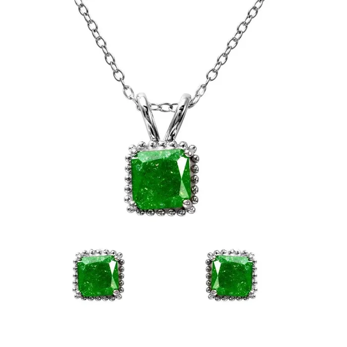 Conjunto de ópalo verde cuadrado en plata de ley 925 rodiada – BGS00509