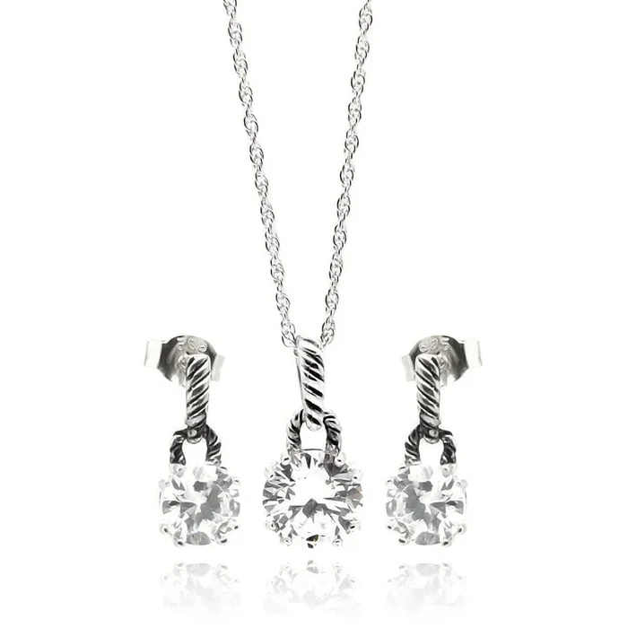 Conjunto de pendientes colgantes a juego con circonitas cúbicas talladas a mano en plata 925 rodiada – STS00262