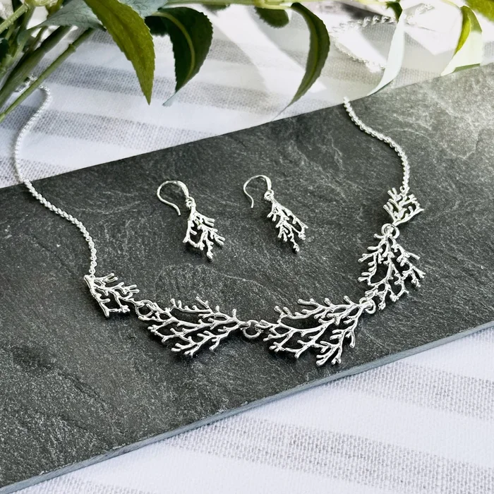 Coral Crush Jewelry Set, Boho Summer Beach Jewelry for Women, Abstract Statement Collar Necklace, Available in Silver or Gold, Mother’s Day Gift