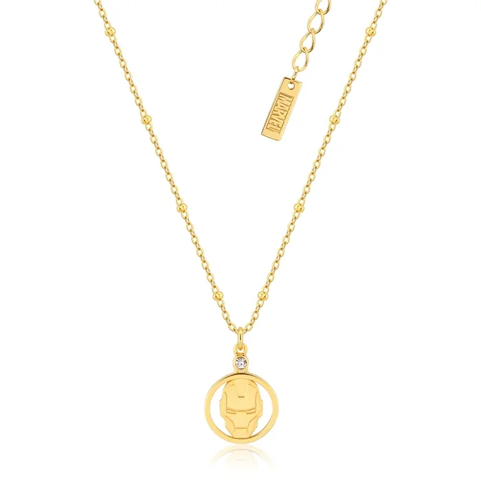 Couture Kingdom Disney Sterling Silver 14ct Gold Plated Iron Man CZ Pendant On 45cm Chain