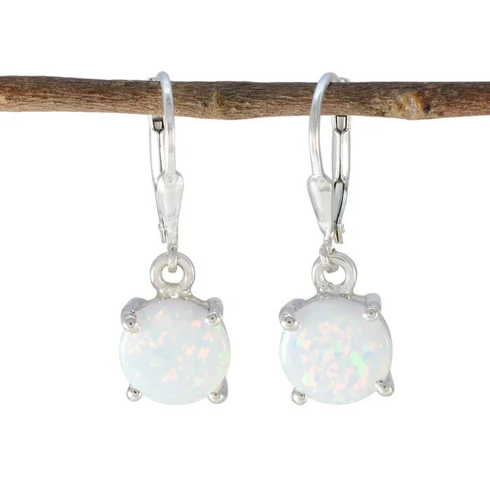 Created Opal Spanish Nari Solitaire Dangle White 92.5 Silver Earring