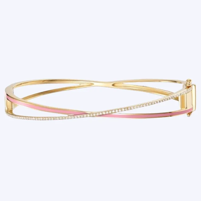 Criss-Cross Diamond & Pink Enamel Bracelet