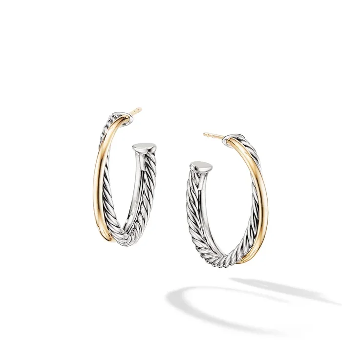 Crossover Hoop Earrings in Sterling Silver with 18K Yellow Gold, 26.5mm