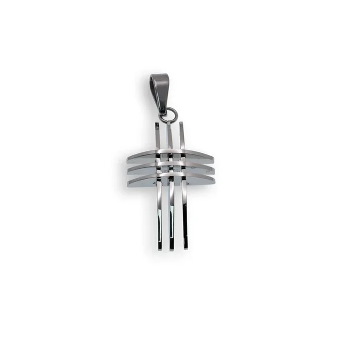 Cruz de triple línea de acero inoxidable rodiado – SSP00031