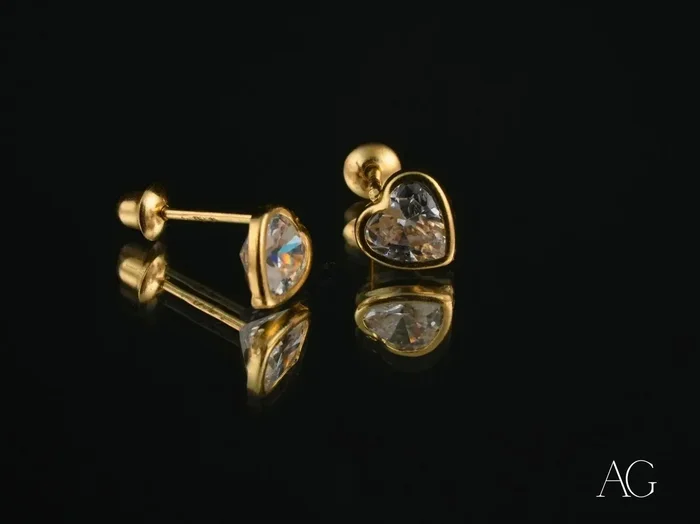 Crystal Heart: 18k Gold CZ Heart Earrings
