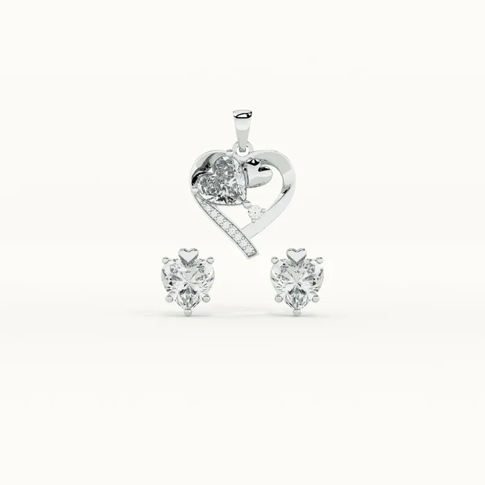 Crystal Heart 925 Sterling Silver Pendant Earring Set