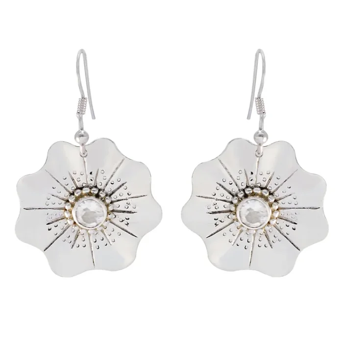 Crystal Quartz Latin American Agnes Solitaire Dangle White Sterling Silver Earring