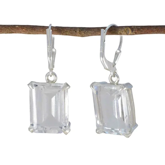 Crystal Quartz Middle Eastern Jiwoo Solitaire Dangle White 925 Silver Earring