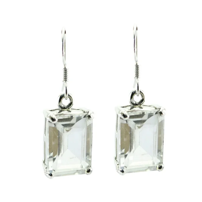 Crystal Quartz Turkish Jia Solitaire Dangle White 925 Silver Earring