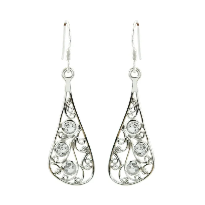 Crystal Quartz Turkish Rebeca multiple Dangle White Silver Earring