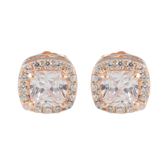 Cubic Zirconia French Rosa multiple Stud White 925 Sterling Silver Earring