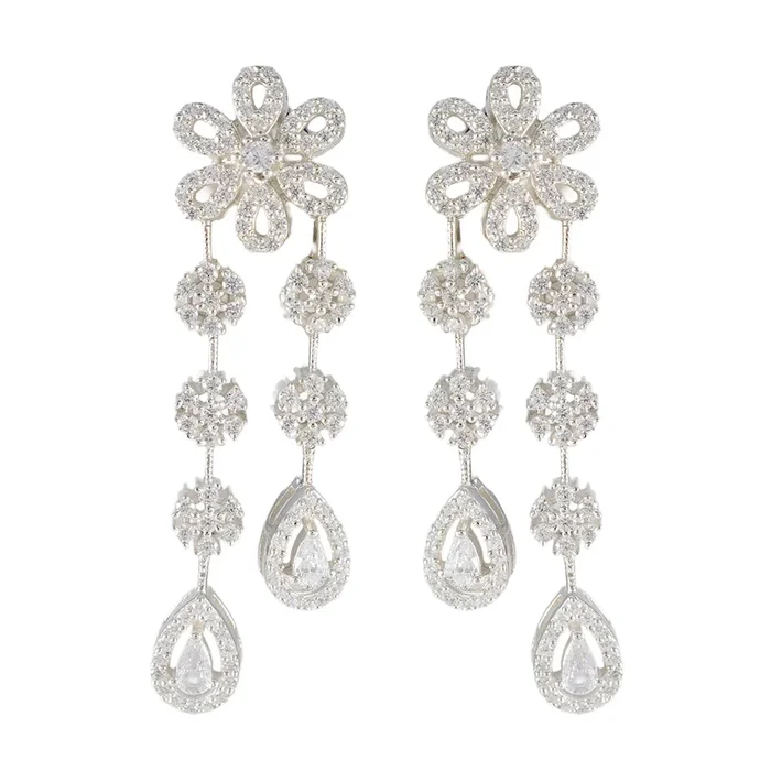 Cubic Zirconia Indian Dewii multiple Stud White Silver Earring