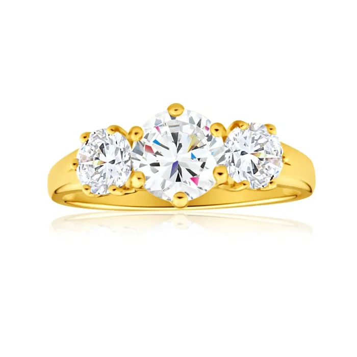 Cubic Zirconia Trilogy Ring in 9ct Yellow Gold