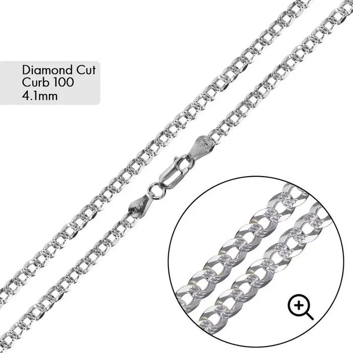 Curb 100 1 Side Diamond Cut 1 Side Plain Chain 4.1mm – CH627